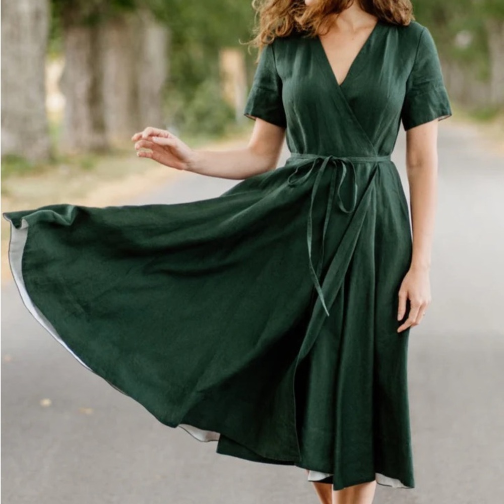 Son De Flor Green short sleeve wrap dress